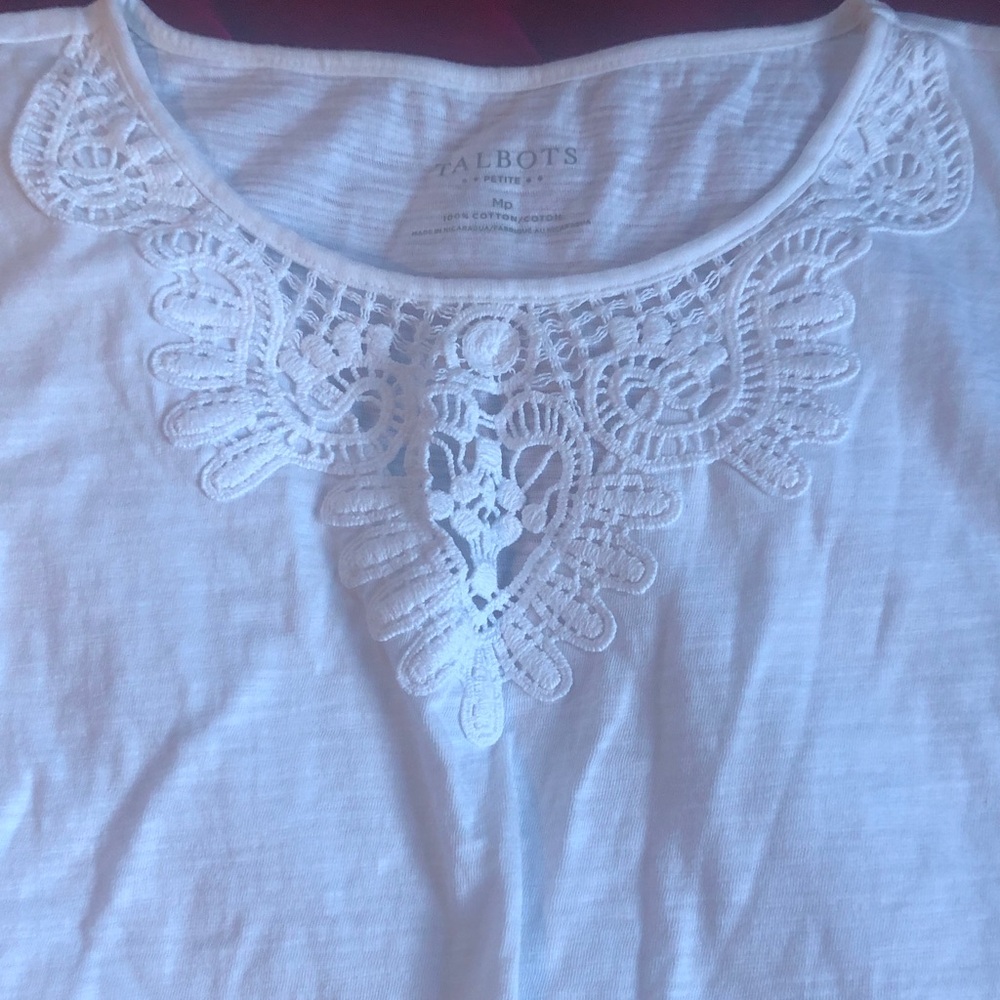 Talbots White Crochet Accent Tank Top